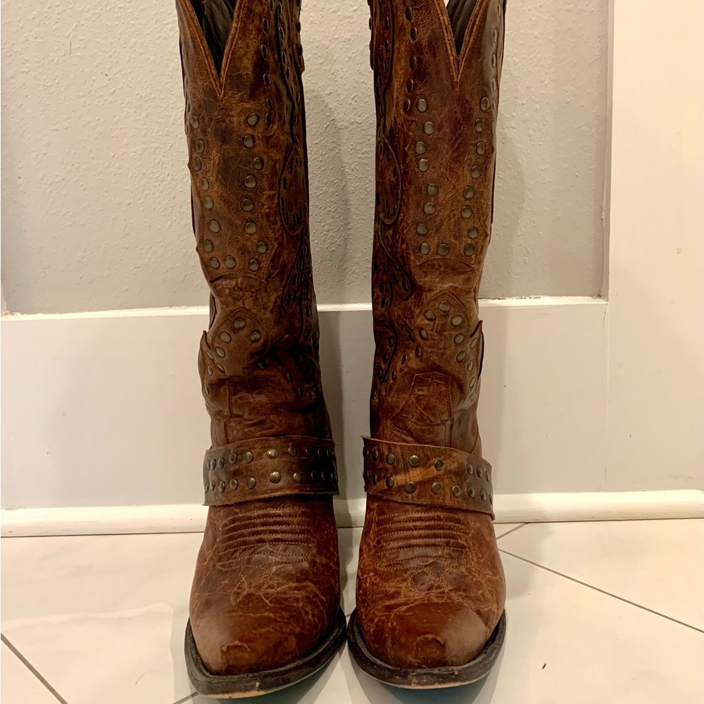 Studded Brown Heeled Boots - Picture 7 of 8